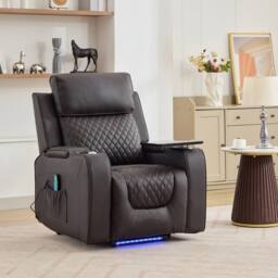 Artemis Home Byron Electric Riser Recliner with Massage, Heat, Drink Cooler, Table in Brown - Size: Armchair - thumbnail 1