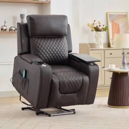 Artemis Home Byron Electric Riser Recliner with Massage, Heat, Drink Cooler, Table in Brown - Size: Armchair - thumbnail 8