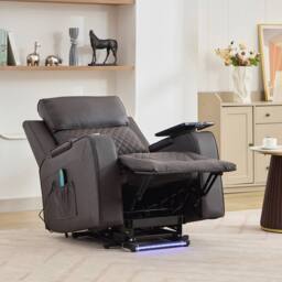 Artemis Home Byron Electric Riser Recliner with Massage, Heat, Drink Cooler, Table in Brown - Size: Armchair - thumbnail 6