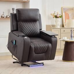 Artemis Home Byron Electric Riser Recliner with Massage, Heat, Drink Cooler, Table in Brown - Size: Armchair - thumbnail 7