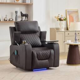 Artemis Home Byron Electric Riser Recliner with Massage, Heat, Drink Cooler, Table in Brown - Size: Armchair - thumbnail 4