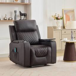 Artemis Home Byron Electric Riser Recliner with Massage, Heat, Drink Cooler, Table in Brown - Size: Armchair - thumbnail 2