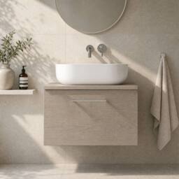 Balterley Level 600mm Wall Hung 1 Drawer Vanity Unit with Worktop - Solace Oak in Brown - thumbnail 6