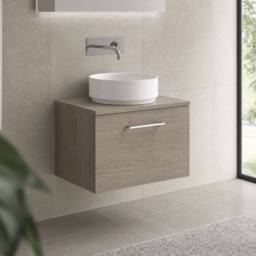 Balterley Level 600mm Wall Hung 1 Drawer Vanity Unit with Worktop - Solace Oak in Brown - thumbnail 4