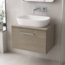 Balterley Level 600mm Wall Hung 1 Drawer Vanity Unit with Worktop - Solace Oak in Brown - thumbnail 3