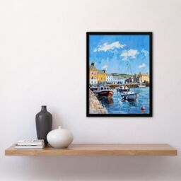 "Artery8 St Andrews Harbour Boats Seaside Town Painting Framed Art Print in Blue - Size: W12"" x H16""" - thumbnail 4