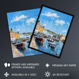 "Artery8 St Andrews Harbour Boats Seaside Town Painting Framed Art Print in Blue - Size: W12"" x H16""" - thumbnail 2