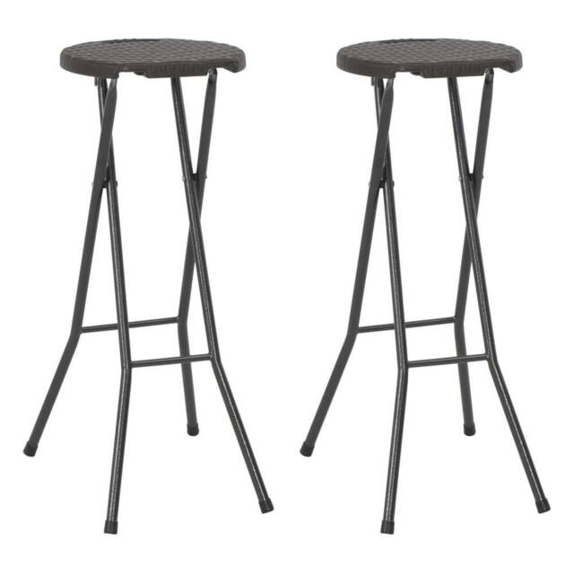 Berkfield Home Folding Bar Stools 2 pcs HDPE & Steel Brown Rattan Look - image 1