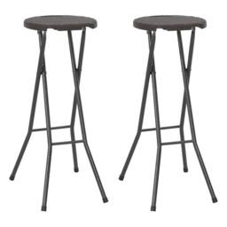 Berkfield Home Folding Bar Stools 2 pcs HDPE & Steel Brown Rattan Look