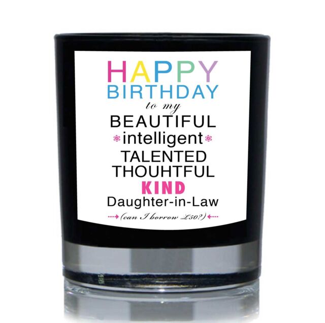 60 SECOND MAKEOVER Happy Birthday To My Beautiful Daughter-In-Law 20cl Candle in Black