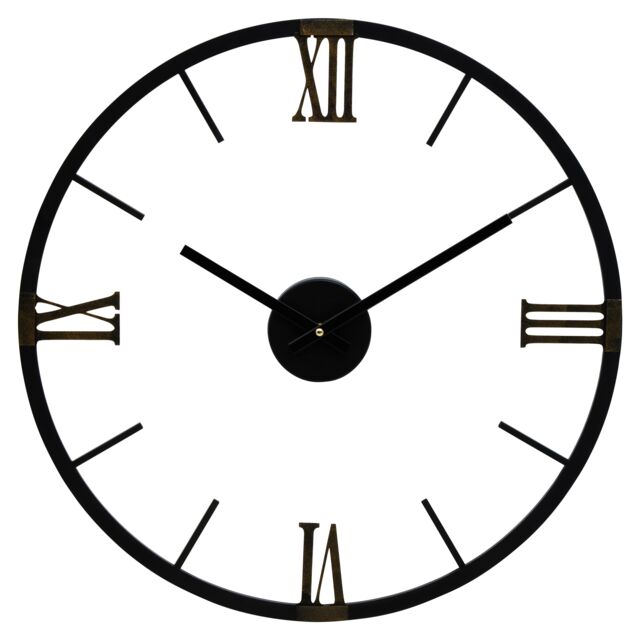 Orsina Round Black Metal Wall Clock, Minimalist Modern Clock With Warm Metallic Detail, Contemporary Iron Frame - image 1
