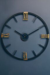 Orsina Round Black Metal Wall Clock, Minimalist Modern Clock With Warm Metallic Detail, Contemporary Iron Frame - thumbnail 4