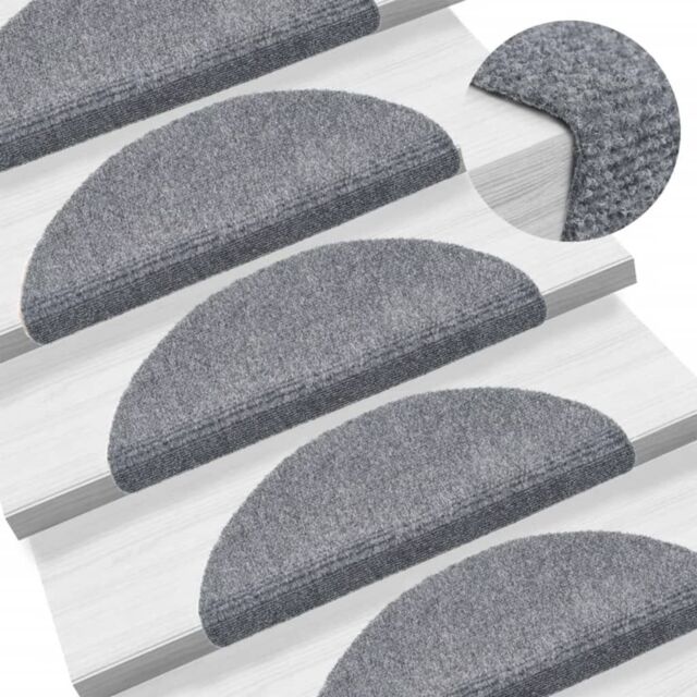 Berkfield Home Self-adhesive Stair Mats 5 pcs Light Grey 56x17x3 cm Needle Punch - Size: Medium - image 1