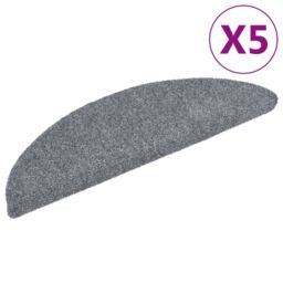 Berkfield Home Self-adhesive Stair Mats 5 pcs Light Grey 56x17x3 cm Needle Punch - Size: Medium - thumbnail 2