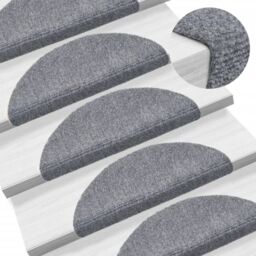 Berkfield Home Self-adhesive Stair Mats 5 pcs Light Grey 56x17x3 cm Needle Punch - Size: Medium - thumbnail 1