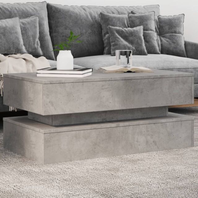 Berkfield Home Coffee Table with LED Lights Concrete Grey 90x50x40 cm - Size: 90 x 50 x 40 cm - image 1