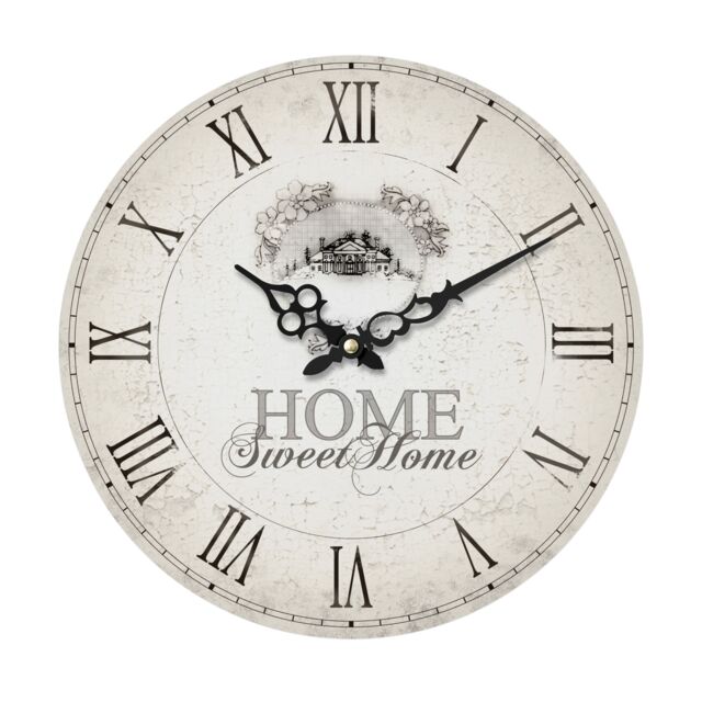 Orsina Vintage Wall Clock, HOME SWEET HOME Wall Clock for Living Room, Bedroom, Midcentury Clock for Wall in Cream