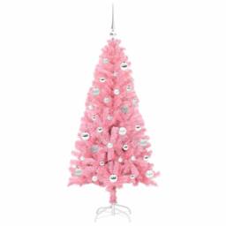 Berkfield Home Christmas Tree with 150 LEDs with Stand Pink 150 cm PVC - thumbnail 4