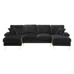 Direct Wicker Sectional Couches, Modular U- Shaped Sofa with Double Chaise in Black - Size: 1 Pack - thumbnail 7
