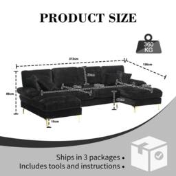 Direct Wicker Sectional Couches, Modular U- Shaped Sofa with Double Chaise in Black - Size: 1 Pack - thumbnail 2