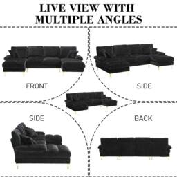 Direct Wicker Sectional Couches, Modular U- Shaped Sofa with Double Chaise in Black - Size: 1 Pack - thumbnail 6
