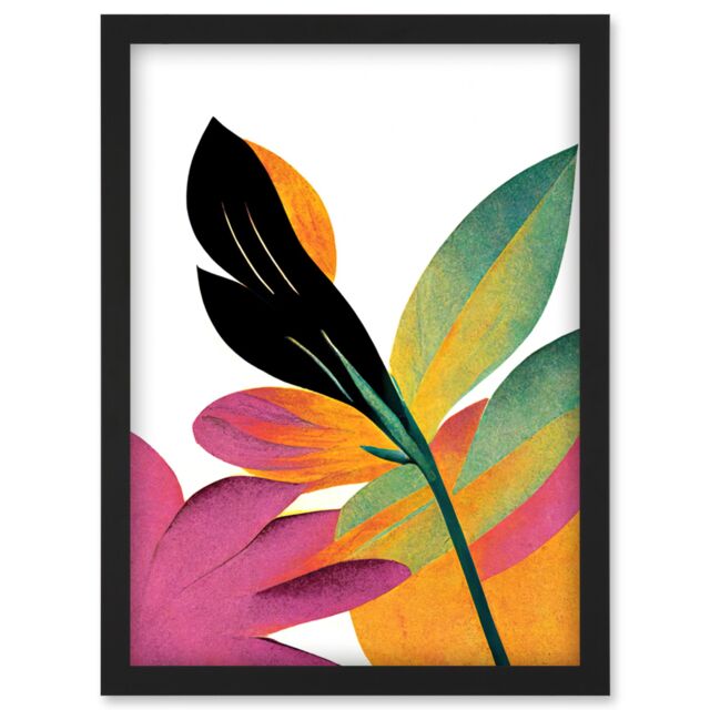 Artery8 Doppelganger33 LTD Modern Abstract Tropical Vibrant Leaves Botanical Painting Artwork Framed Wall Art Print A4 in Black - image 1