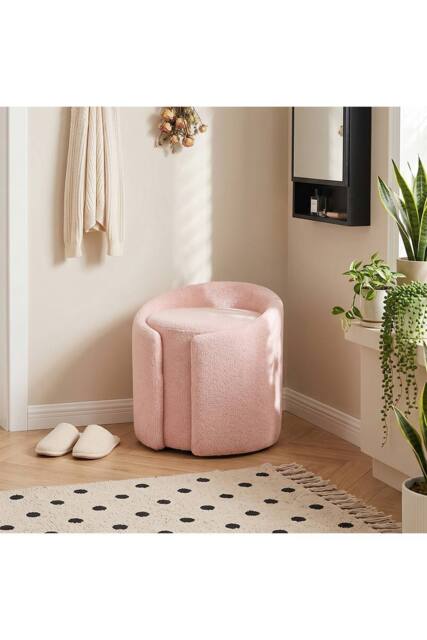 Living and Home Teddy Fleece Upholstered Vanity Stool in Pink - image 1
