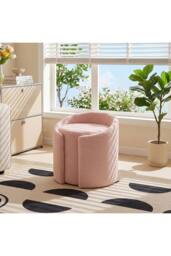 Living and Home Teddy Fleece Upholstered Vanity Stool in Pink - thumbnail 4