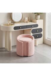 Living and Home Teddy Fleece Upholstered Vanity Stool in Pink - thumbnail 3