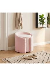 Living and Home Teddy Fleece Upholstered Vanity Stool in Pink - thumbnail 2