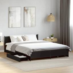 Berkfield Home Bed Frame with Drawers without Mattress Black 135x190 cm Double - thumbnail 2