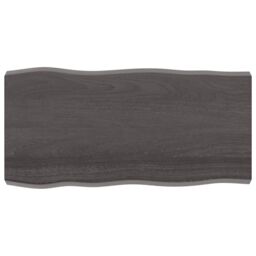 Berkfield Home Table Top Dark Grey 100x50x(2-6) cm Treated Solid Wood Live Edge in Brown