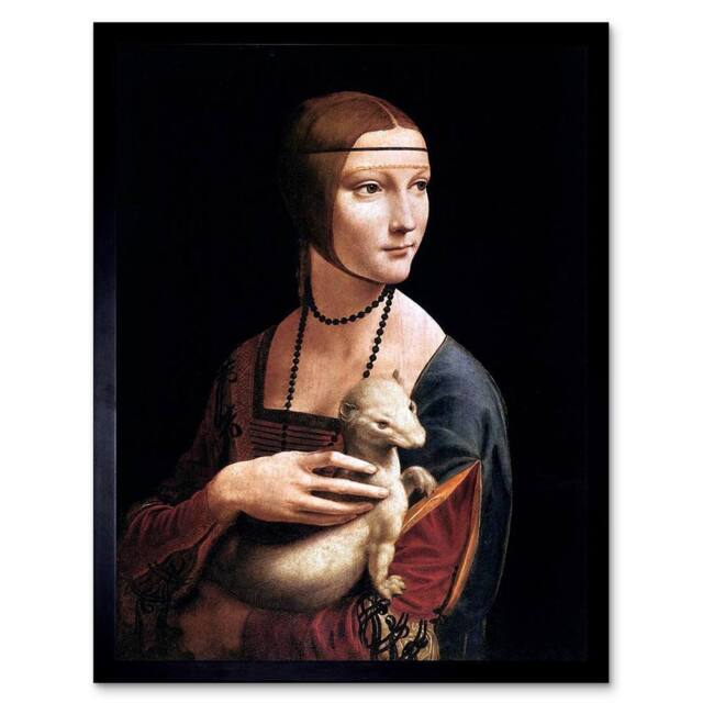 "Artery8 Leonardo Da Vinci Lady Ermine Cecilia Gallerani Framed Art Print in Black - Size: W12"" x H16""" - image 1