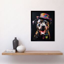 "Artery8 Wall Art Print Rottweiler in Bow Tie & Multicoloured Top Hat Art Framed in Black - Size: W12"" x H16""" - thumbnail 2