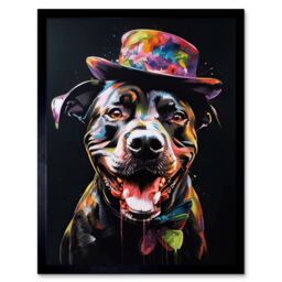 "Artery8 Wall Art Print Rottweiler in Bow Tie & Multicoloured Top Hat Art Framed in Black - Size: W12"" x H16""" - thumbnail 1