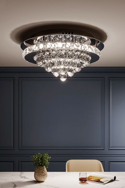 Living and Home Luxury Crystal Flush Mount Ceiling Light in Silver - image 1