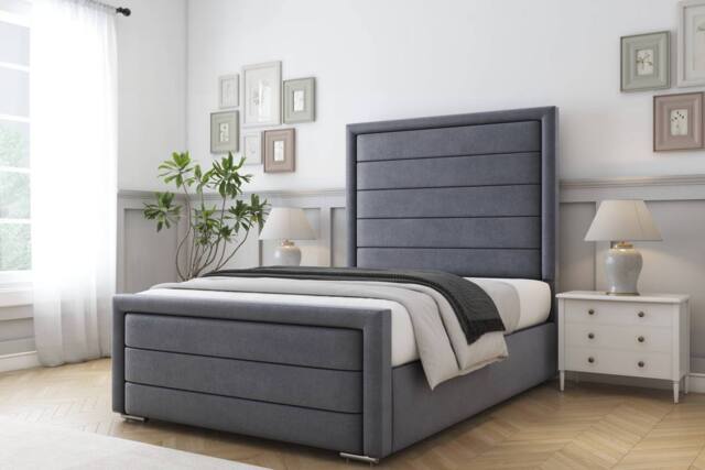 "Comfort Beds Anna Plush Bed Frame With Mattress-50"" Upholstered in Dark Grey - Size: King" - image 1