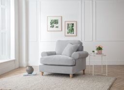 The Great Sofa Company Ezra Textured Velvet Armchair - Scroll Arm in Light Grey - thumbnail 1