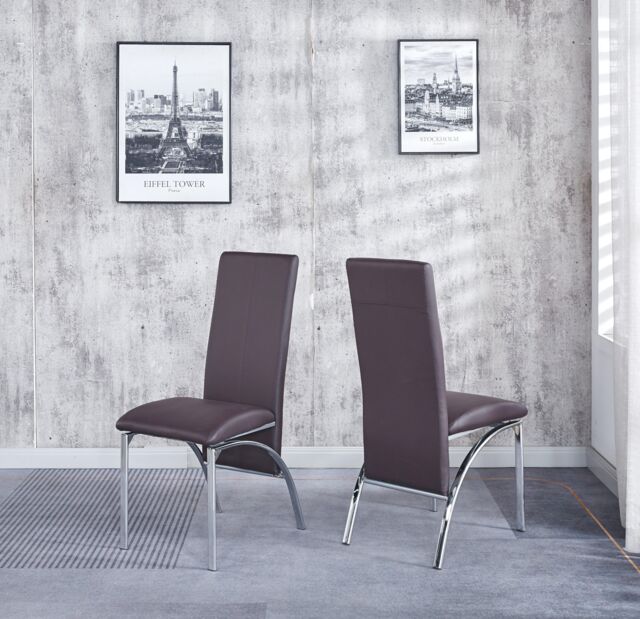 Modernique Set of 4 Dining Chairs in Faux Leather Chrome Frame Solid Build in Brown - image 1