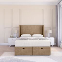 Sloomy Devonshire Naples Fabric Ottoman Bed End Opening With Sprung Memory Mattress & 54 Inch Floorstanding Headboard With Wings - Size: Small Single - thumbnail 2