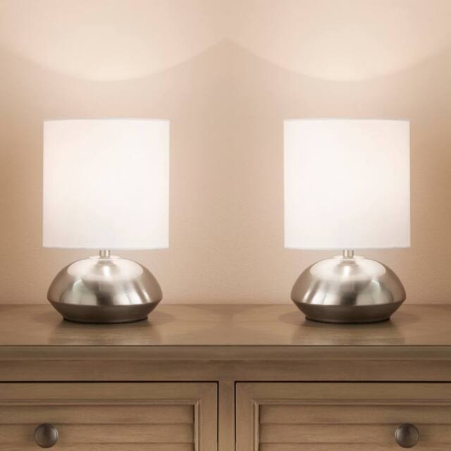 K LIVING New Pair Touch Table Lamps Dimming Stepped Chrome White in Silver - image 1