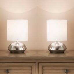 K LIVING New Pair Touch Table Lamps Dimming Stepped Chrome White in Silver - thumbnail 1