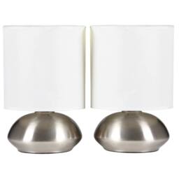 K LIVING New Pair Touch Table Lamps Dimming Stepped Chrome White in Silver - thumbnail 2