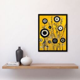 Artery8 Black Yellow Abstract Geometric Wildflowers Framed Art Print - Size: A4 - thumbnail 4