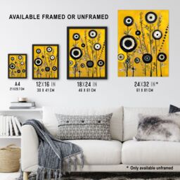 Artery8 Black Yellow Abstract Geometric Wildflowers Framed Art Print - Size: A4 - thumbnail 3