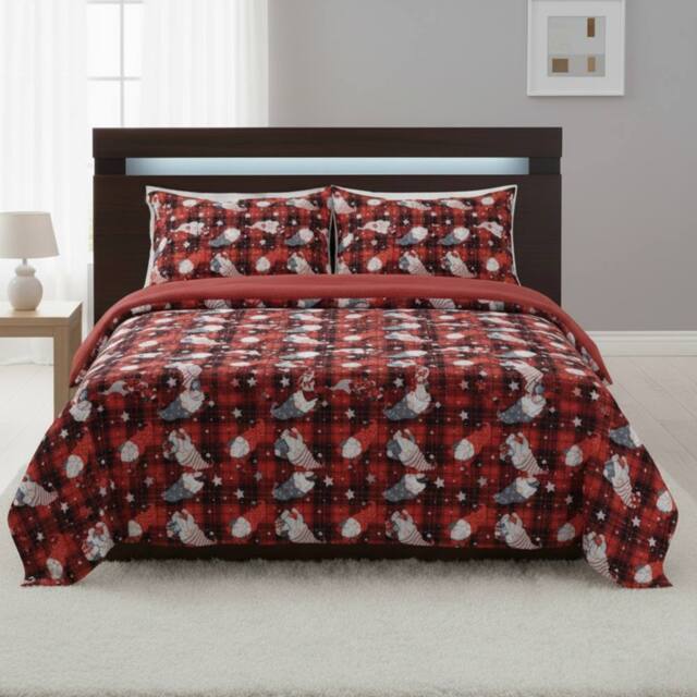 Snug City Ultra Soft Teddy Duvet Cover Set Gonk Christmas Cozy Fleece Bedding in Red - Size: King - image 1