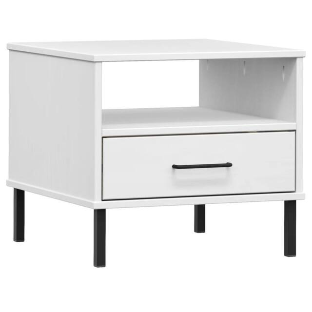 Berkfield Home Bedside Table with Metal Legs White Solid Wood Pine OSLO - image 1