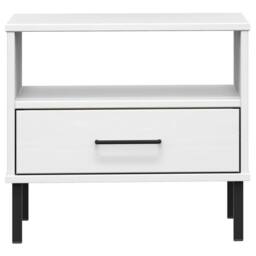 Berkfield Home Bedside Table with Metal Legs White Solid Wood Pine OSLO - thumbnail 4