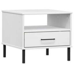 Berkfield Home Bedside Table with Metal Legs White Solid Wood Pine OSLO - thumbnail 1