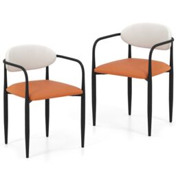 Gymax Set of 2 Faux Leather Dining Chair Modern Upholstered Kitchen Chairs in Orange - Size: 2 Pack